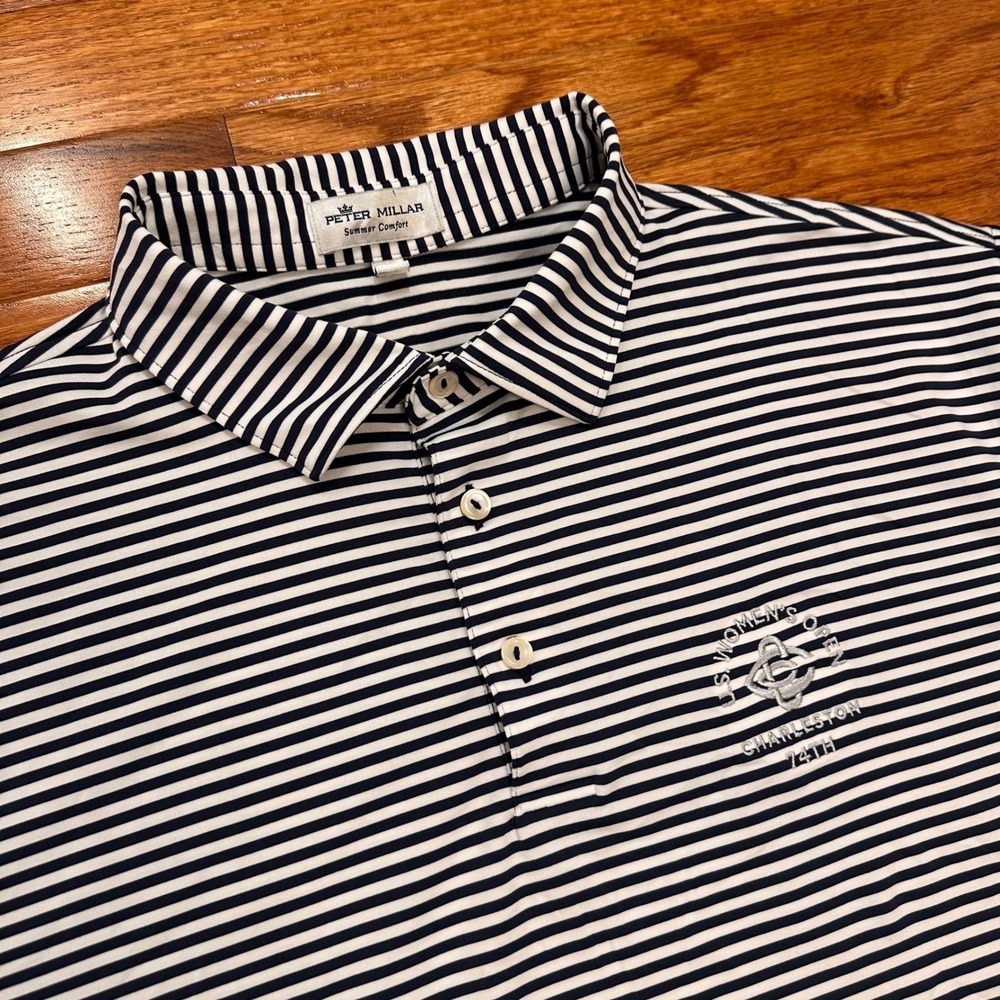 Peter Millar Summer Comfort Golf Polo Shirt Mens Large US Open Charleston Stripe